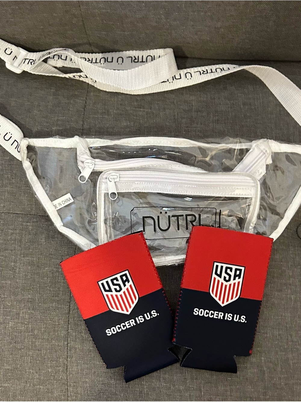 NÜTRL Branded Clear Stadium Fanny Pack & USSF USA Soccer Koozie Bundle Set